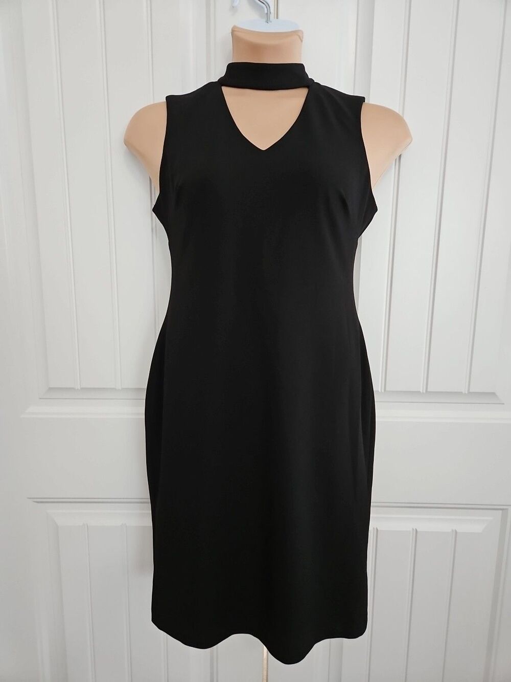 Calvin Klein Black Sleeveless Keyhole Collared Sheath Dress Sz 10 Cocktail Work